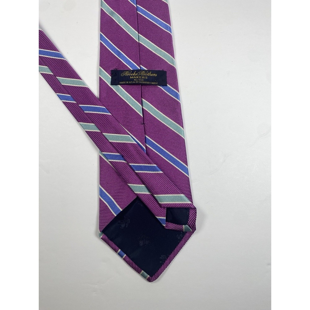Brooks Brothers Purple Blue Stripe Silk Tie USA Repp Necktie Classic Prep